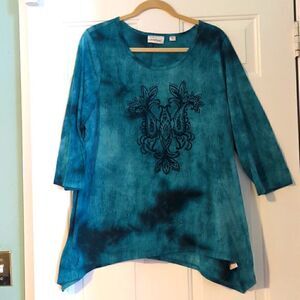 AVENUE 18 20 plus 2X top shirt lightweight 3/4 sleeves summer tie dye sc…